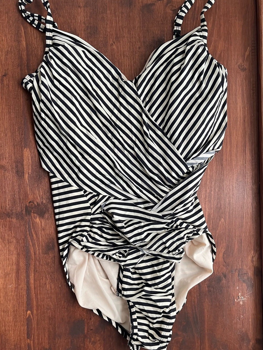 Women’s Black and White Striped One-Piece Swimsuit